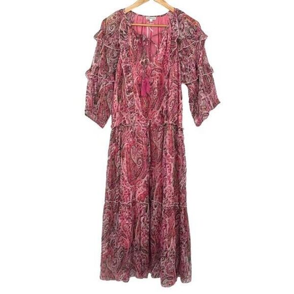 Debbie Katz Mariah Midi Dress Pink Oversized paisley chiffon NWOT Medium - Picture 2 of 8